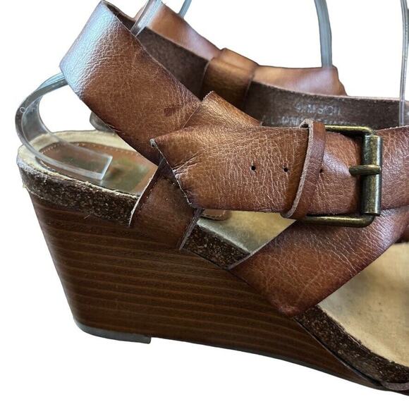 Crown Vintage Womens Stacked Wedge Strappy Sandals Brown Open Toe sz 9.5 - Picture 12 of 16